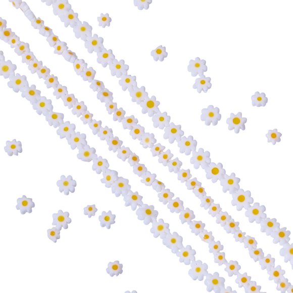 4 Strands 2 Styles Handmade Millefiori Glass Bead Strands Flower Orange 3.7~8x2.5~2.6mm Hole: 1mm