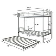 Enyopro Bunkbed with Roll Out Trundle Bed Frame, Metal Bunk Bed can be Divided into Two Twin Beds, Trundle Twin Bunk Bed with Ladders and Guardrails for Guest Room, Space Saving Bedroom Furniture