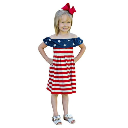 

2023 Summer Savings Girls Dress PEZHADA Toddler Kids Baby Independence Day Dress Flag Printing Dress Multicolor 80