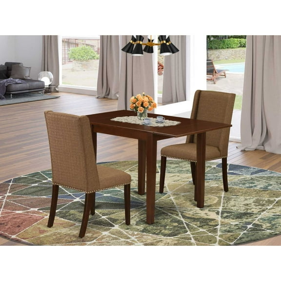 East West Furniture Norden 3-piece Wood Dining Set in Mahogany/Brown Beige