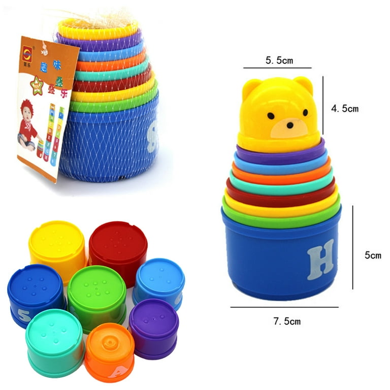 Children Plastic Stacking Cup Early Education Bath Toy Rainbow Tower Baby Kids Bathroom Toy - Letters Bucket