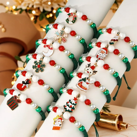 Sunyuer 12pcs Women's Christmas Bracelets Christmas Jewelry Gift Sets, Santa Reindeer Christmas Tree Bracelets Xmas Jewelry Bracelets Christmas Gift for Women