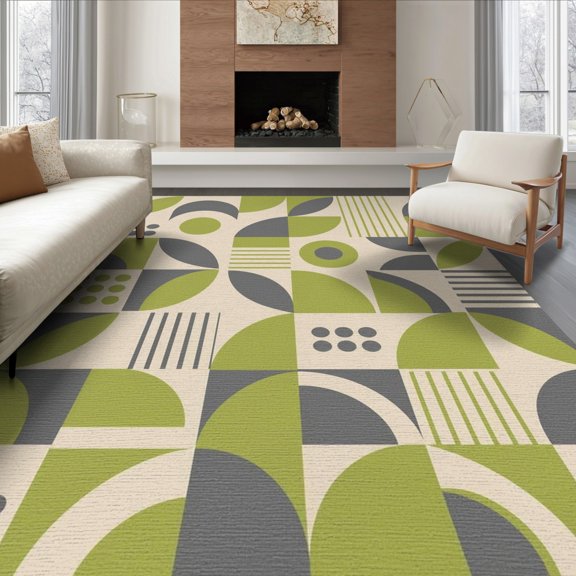 ODIKA 8'x10' Washable Area Rug Non-Shedding, Easy Care, Green Gray Geometric Decorative Contemporary Artistic with Abstract Motifs for King Size Bedroom Under Bed, Master Suite