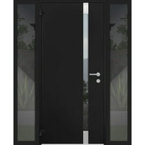 Front Exterior Prehung Steel Door / Cynex 6777 Black / 2 Side Exterior Windows / Stainless Inserts Single Modern Painted-W12 36 12" x H80"-Left-hand Outswing