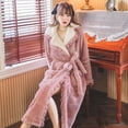 thumbnail image 2 of Camisón de manga larga para mujer, ropa de dormir con cinturón, pijama de lana cálida, ropa de casa japonesa, ropa de noche de invierno, 2 of 4