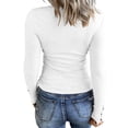 thumbnail image 2 of Women’s Long Sleeve Henley T Shirts Button Down Slim Fit Tops Scoop Neck Ribbed Knit Shirts, 2 of 3