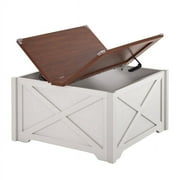 Farmhouse Coffee Table, Square Wood Center Table with Large Hidden Storage Compartment for Living Room, Rustic Cocktail Table with Hinged Lift Top for Home