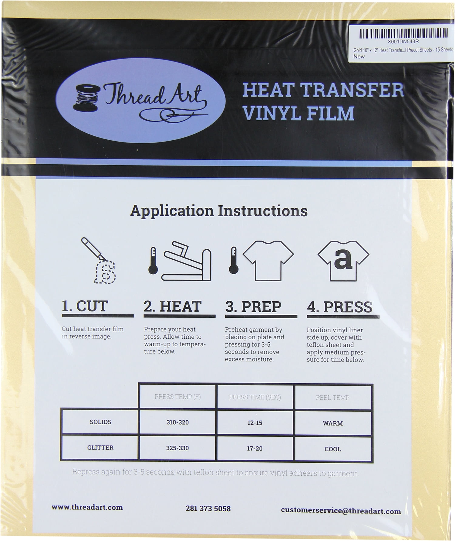 Threadart Gold 10" x 12" Heat Transfer Vinyl Precut Sheets | Solid Colors | 15 Sheets | Compatible with Cricut Silhouette and Cameo |&nbsp;HTV