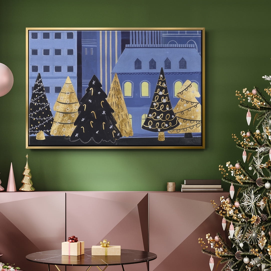 Holiday Night Collection A - Framed Gallery Wrapped Holiday Canvas - 25 x 37 - Gold Frame