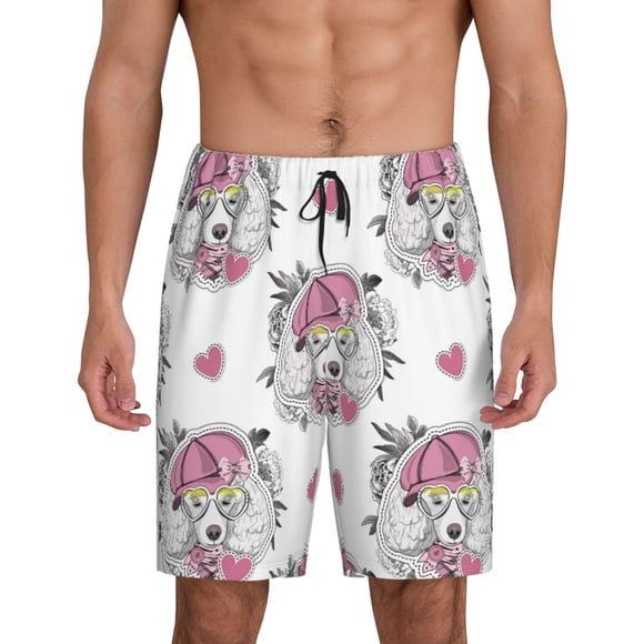 Fotbe Cartoon Poodle Dog Pajama Shorts for Men, Men's Pajama Bottoms, Sleepwear,Short Pajama Pants-XX-Large