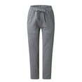 thumbnail image 3 of 2DXuixsh Dress Pants for Women Business Casual with Pockets Trousers Pant Trousers Bottoms Women's with Pockets Linen Long Drawstring Summer Pants Womens with Pockets Linen Grey L, 3 of 7