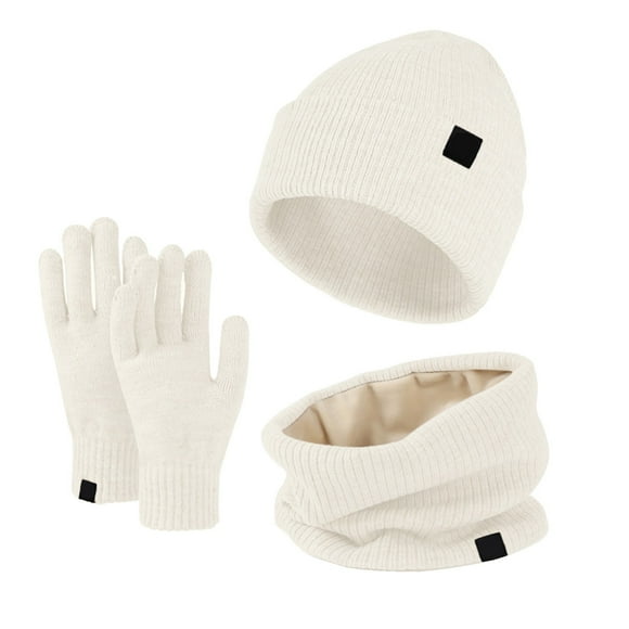 Alitao Beanie Scarf for Women Warm Cute Wool Hat Scarf Gloves Slouchy Three Pieces Winter Snow Knit Cap Screen Mittens Scarves Sets Winter Hats Gloves for Cold Weather Beige One Size