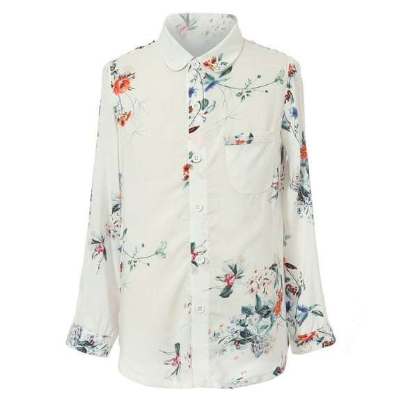 Richie House Girls' Print Blouse with Lapel Collar RH1890