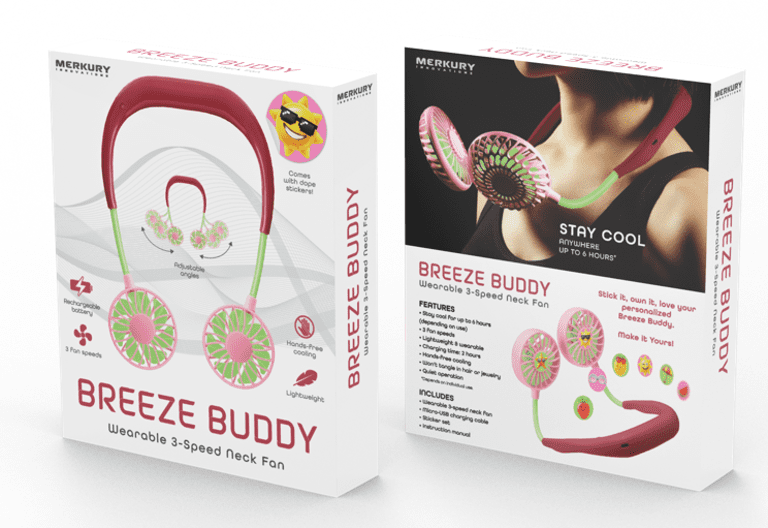 Merkury Innovations BreezeBuddy Wearable Neck Fan-Watermelon