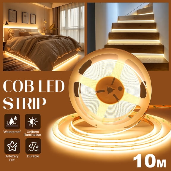 COB LED Strip Lights, 24V 32.8ft Warm White Dimmable LED Light Strips, High Bright 3000K Dimmable LED Lights with Power Supply for Room, Kitchen, DIY Home Decoration, Under The Cabinet Lights
