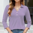 thumbnail image 6 of Collared Shirts for Women, Yigetop Womens 3/4 Sleeve V Neck Polo Shirts Business Casual Collared Work Top Slim Fitted Basic 2025 Fall Outfit Long Sleeve Polo Shirts for Women Blue 2XL, 6 of 6
