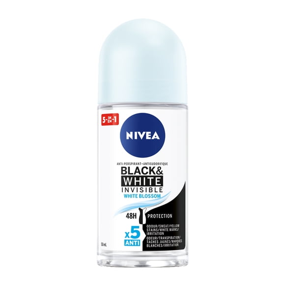en-US NIVEA Black & White Invisible Roll-On 72-Hr Antiperspirant Deodorant, White Blossom, 50mL