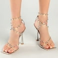 thumbnail image 2 of FSJ Women Open Square Toe Clear Strap Gladiator Sandals Studded Cross Strap Stiletto High Heels Sexy Cocktail Party Prom Shoes Size 9.5 Silver, 2 of 4