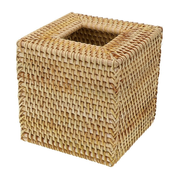 1 Pcs Square Rattan Tissue Box Cover Hand Woven Wicker Tissue Holder Box Rattan Cover for Living Room Bathroom Office Decor