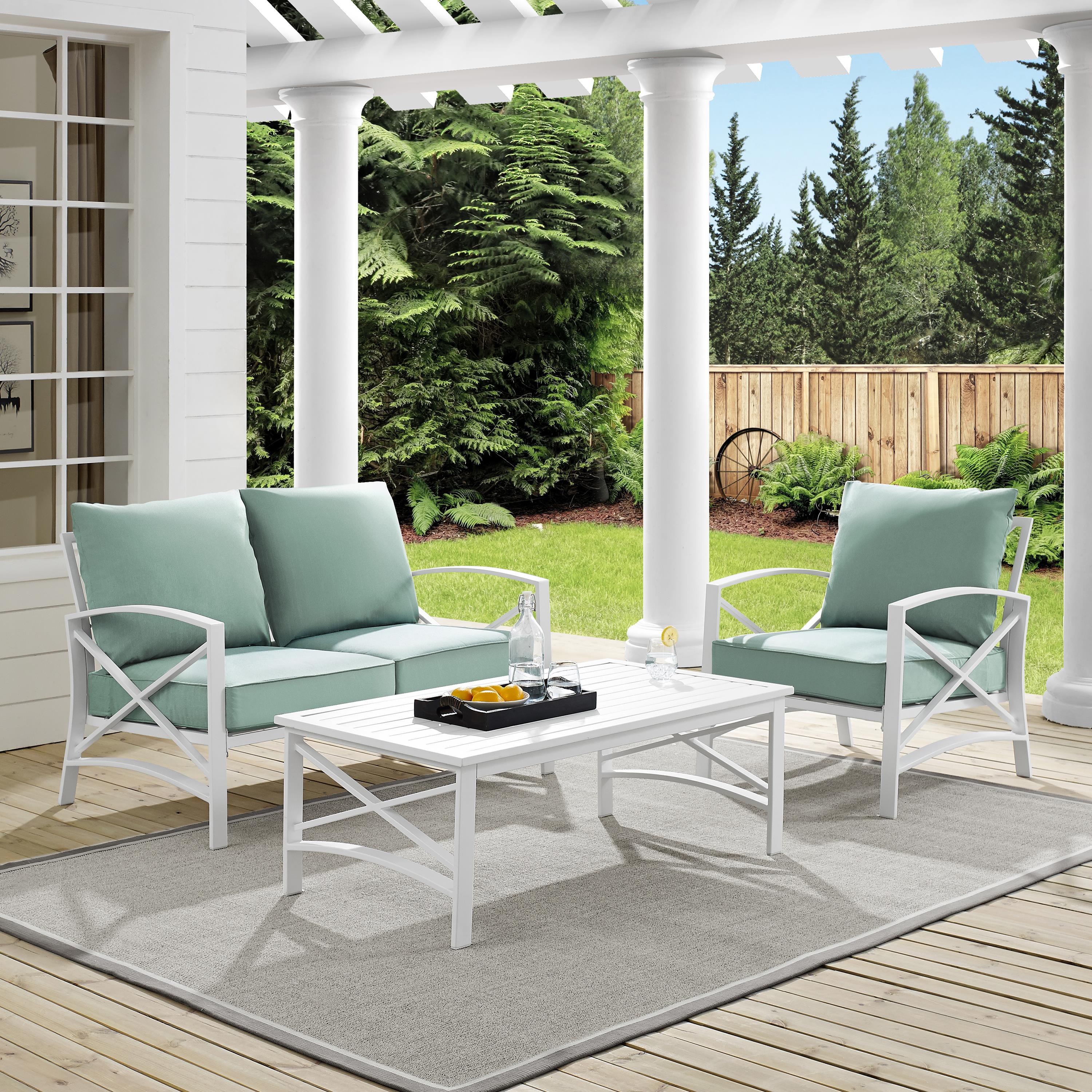 Crosley Kaplan 3 Piece Patio Sofa Set in Mist and White - image 2 of 6