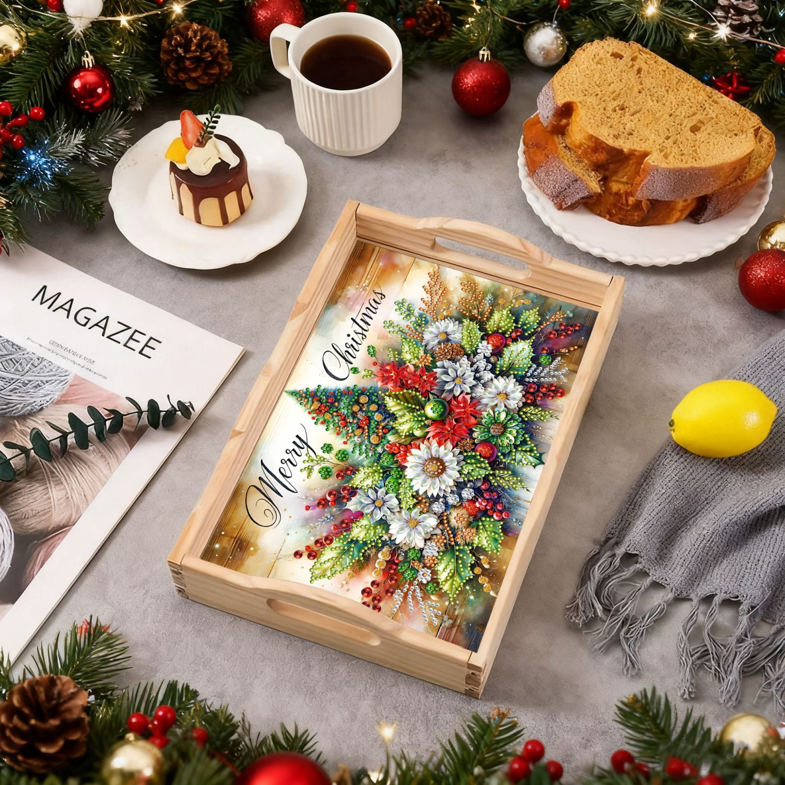 FLOPESN 2Pcs DIY Diamond Art Painting Wooden Tray,Creative Design Handmade Dinner Plate Partial Diamond Art for Coffee Living Room Home Organizer