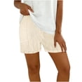 thumbnail image 6 of Women's Striped Summer Shorts With Pockets, Mid Waisted Loose Fit Pleated Casual Beach Shorts, Soft Stretchy Polyester Spandex Drawstring | TruHer,Yellow S, 6 of 9
