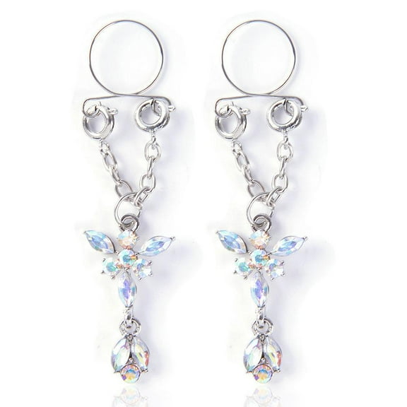 SSKFHGI Blue Body Piercing Jewelry Fashion Personality Zircon Butterfly Adjustable False Nipple Ring Accessories