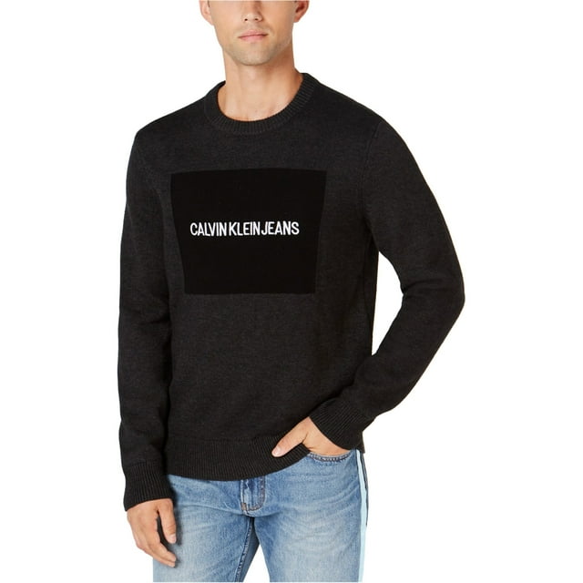 Calvin Klein Mens Logo Pullover Sweater, Black, XX-Large