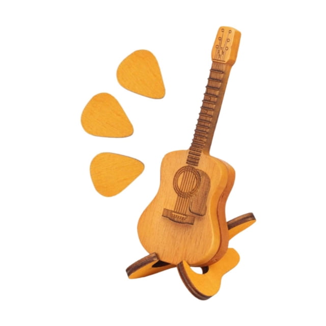 Caja de madera para púas de guitarra con soporte, estuche de madera para púas, minicaja de almacenamiento creativa para guitarristas, ukeleles y amant