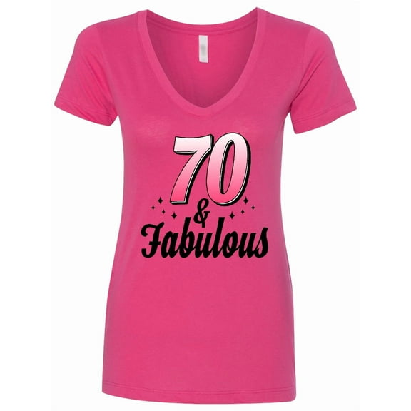 Inktastic 70 and Fabulous with Sparkles Women's V-Neck T-Shirt