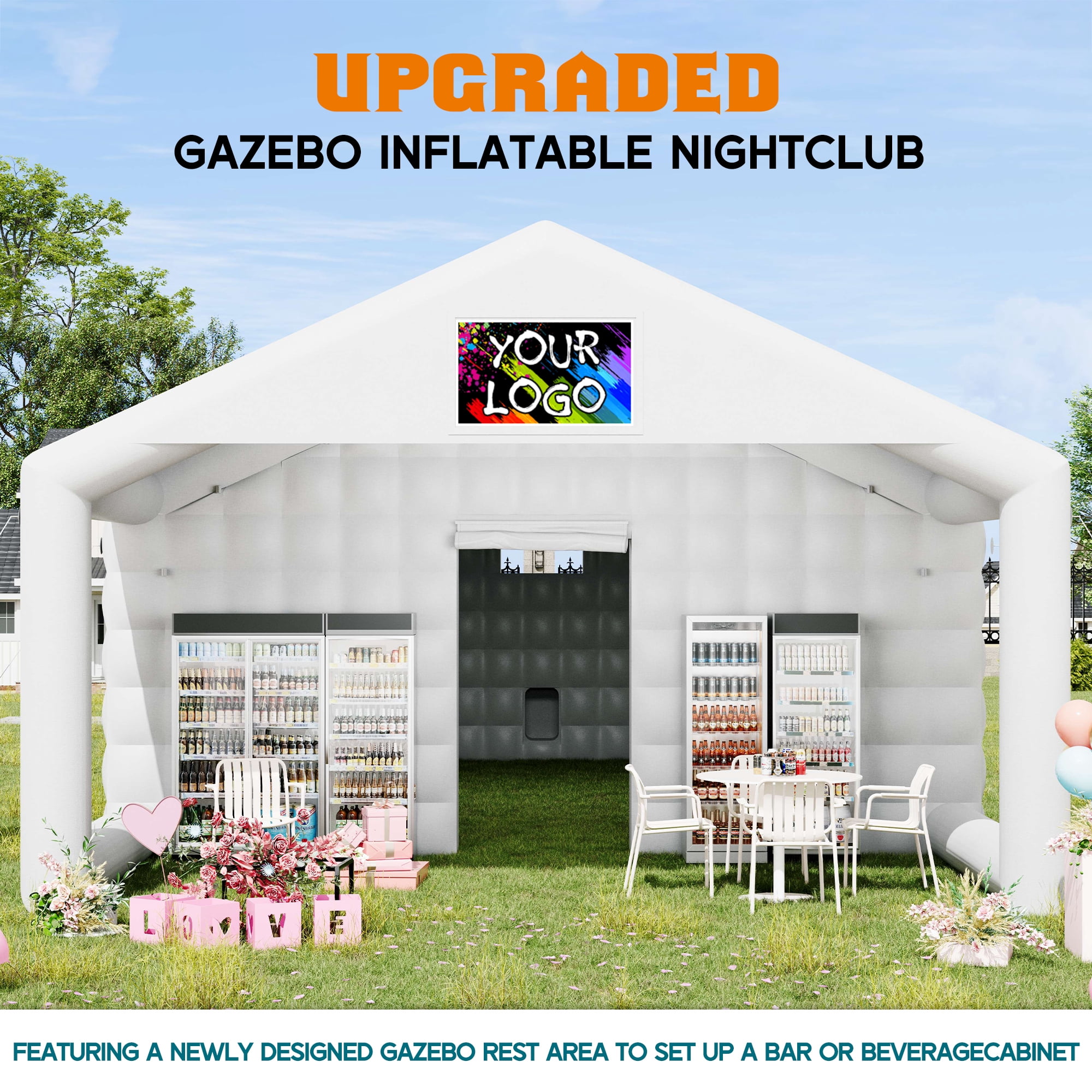 Jocisland 39x20x14 ft Large Inflatable Nightclub Tent for Adults with Pavilion Rest Area, White Inflatable Night Club Gazebo for Wedding, Birthday