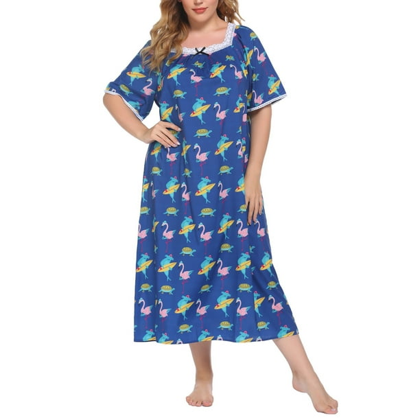 Sexy Dance - Women Short Sleeve Maxi Nightgown Dress Plus Size Bohemian Sleepdress Long Floral