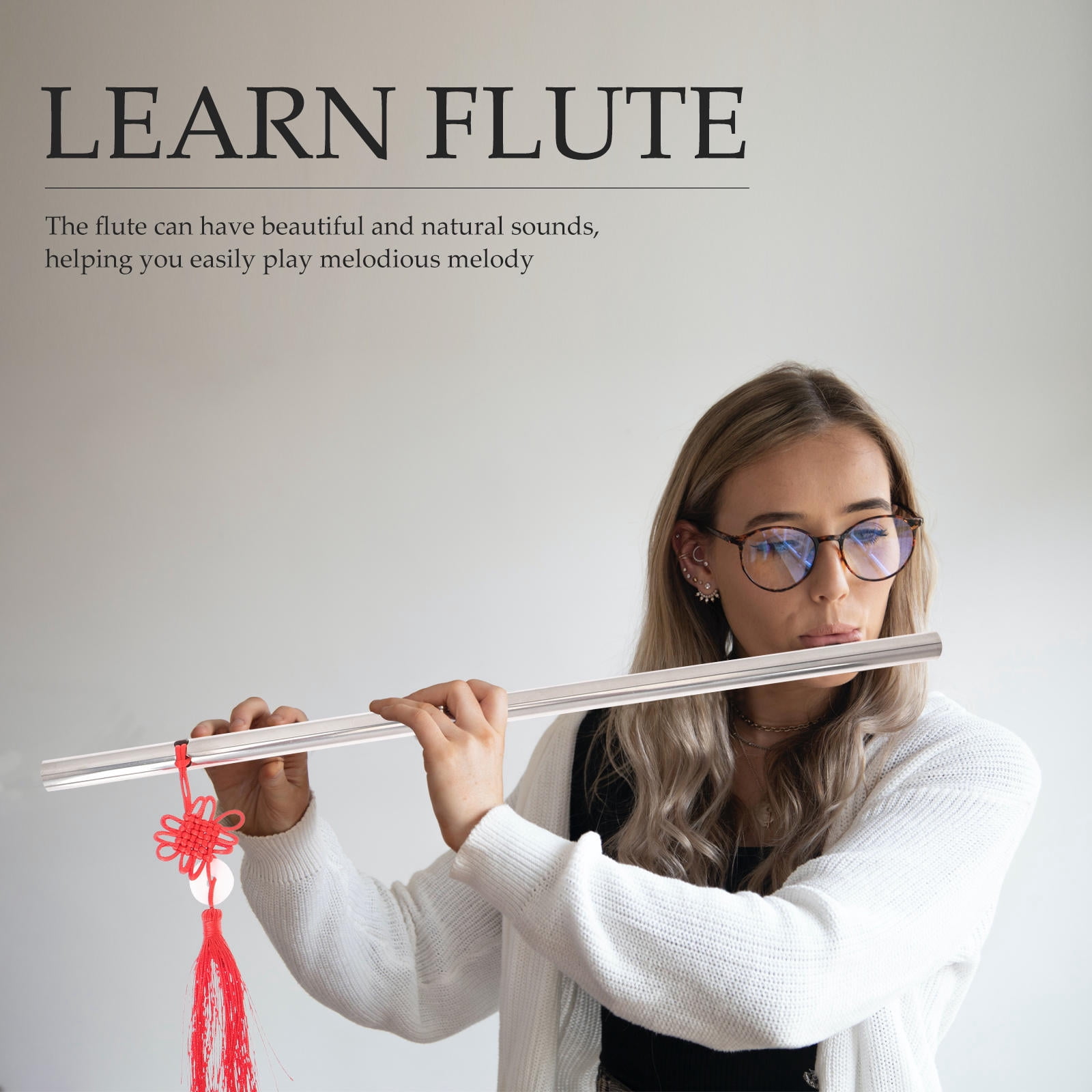 Worgeous 1 Set of Chinese Style Stainless Steel Flute Kids Adults Portable Flute for Beginner
