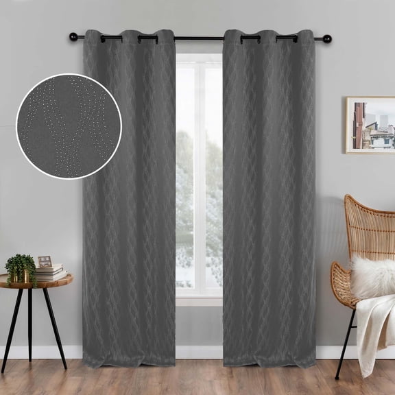 BNM Textured Waves Blackout Curtains, Set of 2, 42" x 63", Charcoal