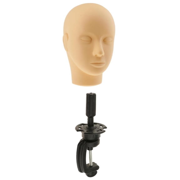 Professional Soft Silicone Extension Massage Practice Training Eye Lashes Manikin Head Model with Desk Table Clamp Holder