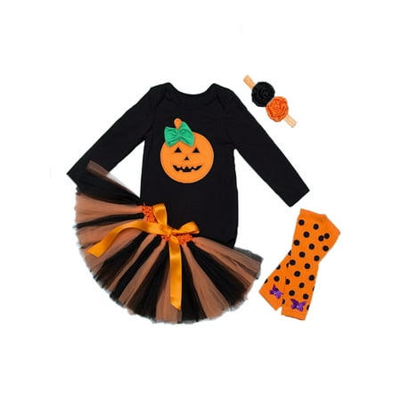 StylesILove Halloween Pumpkin 5 pcs Baby Girl Costume Dress Outfit Set (M/3-6 Months)