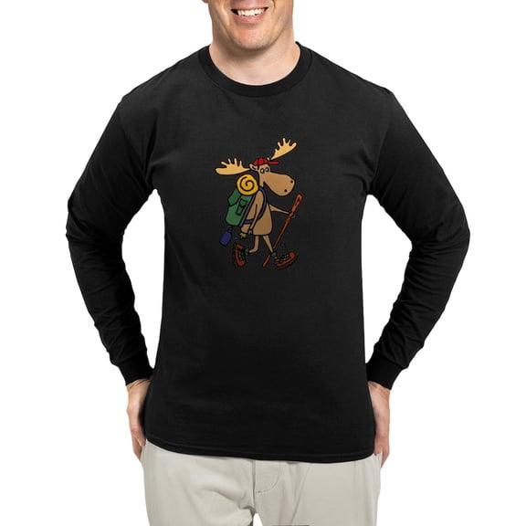 CafePress - Moose Hiking Long Sleeve T Shirt - Long Sleeve Dark T-Shirt
