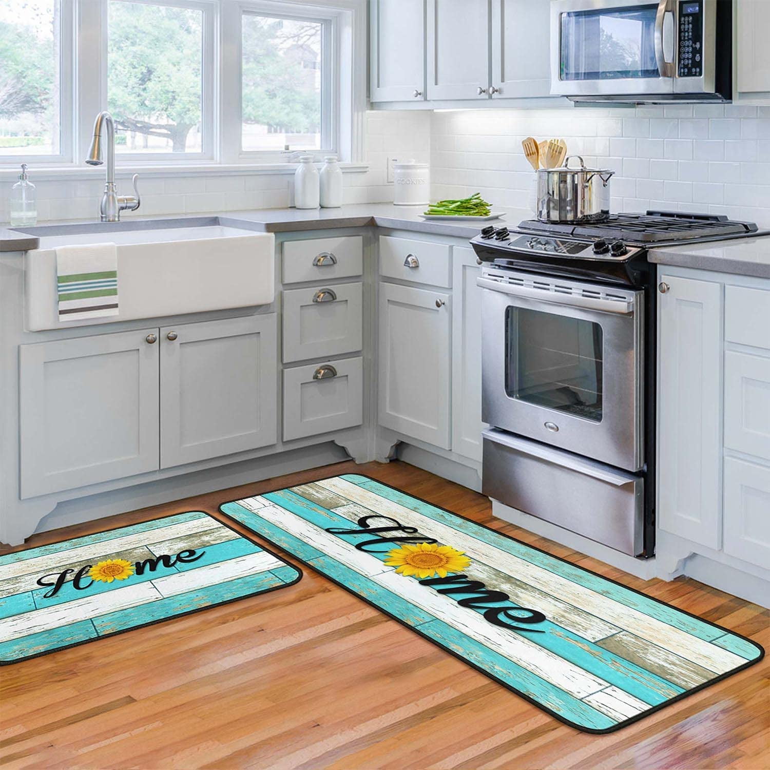 Teal Kitchen Rugs and Mats Non Skid Washable, NonSlip Backing Kitchen
