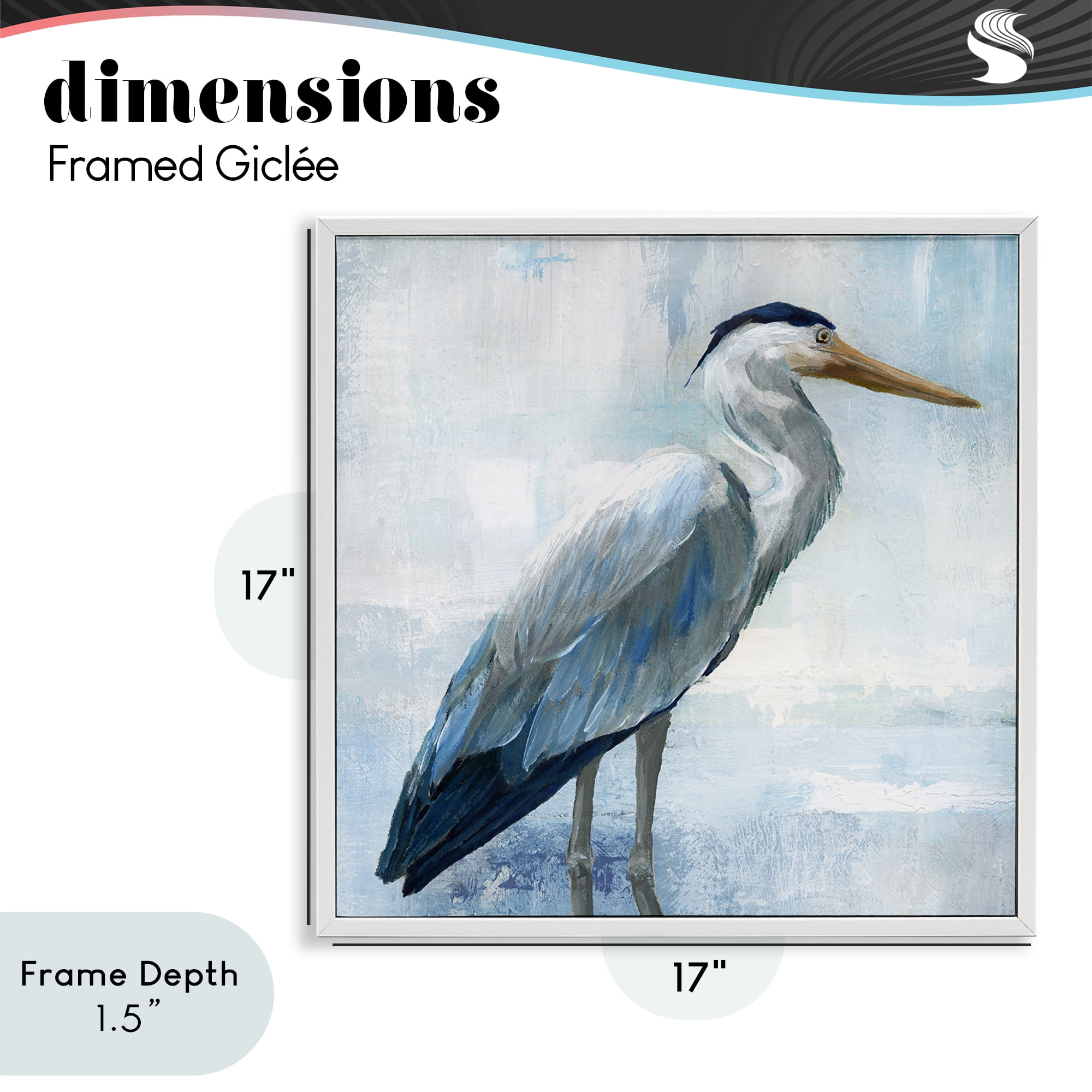 Stupell Industries Serene Blue Heron In Aqua White Framed Giclee Art, design by Nan