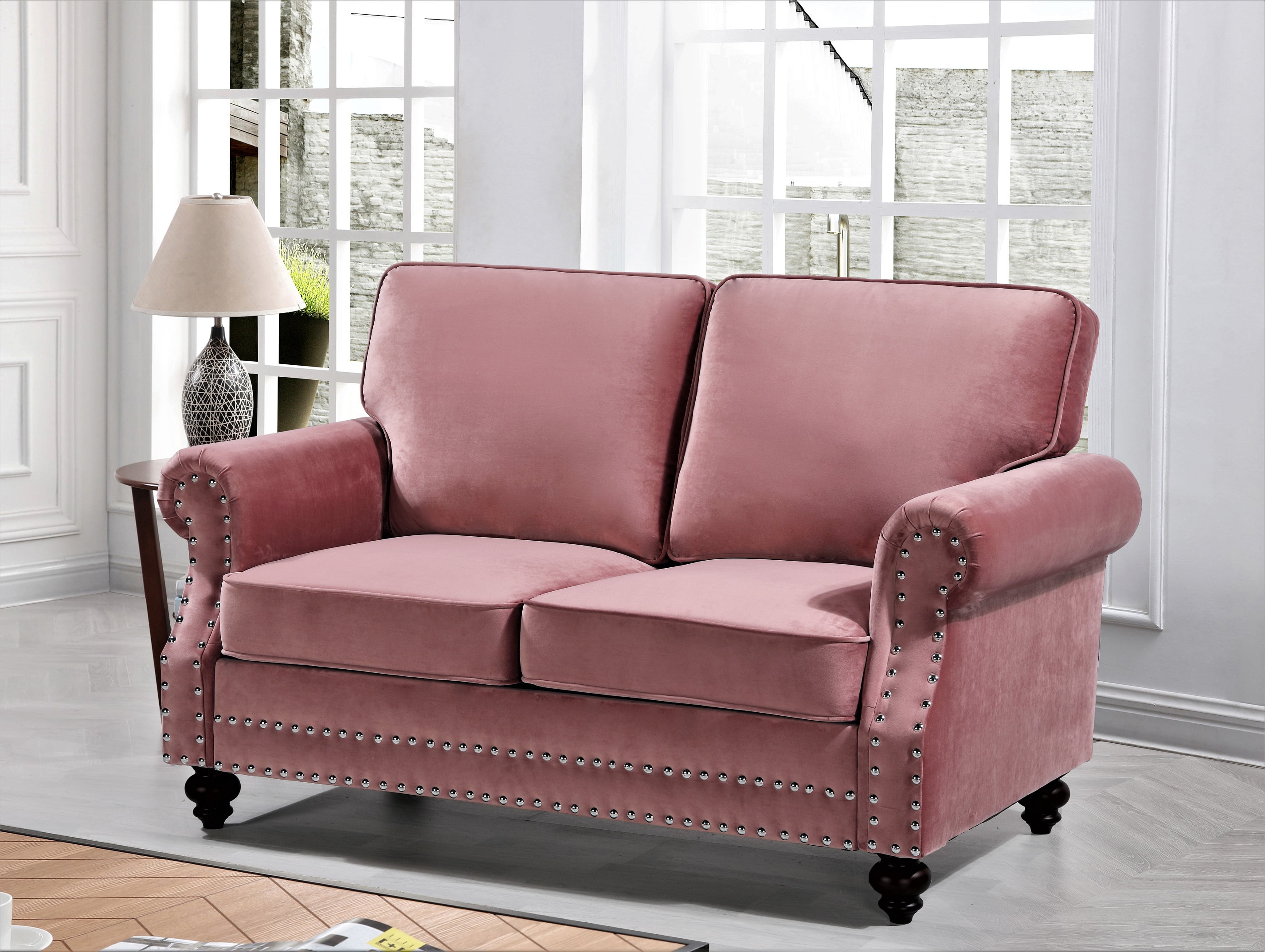 Uspridefurniture Feingold 61.4'' Velvet Rolled Arm Loveseat,Pink