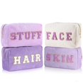 thumbnail image 1 of Bolsas de maquillaje Pinkunn Preppy Chenille Letter, 4 unidades, color morado, 1 of 6