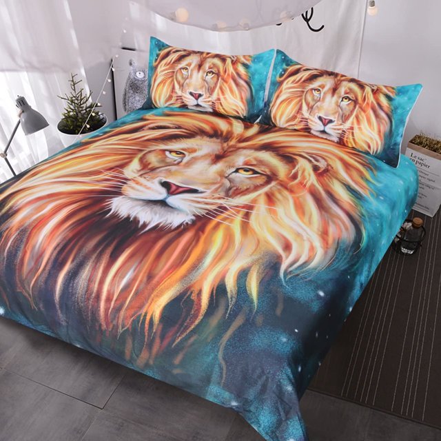 Ropa de Cama León, Funda Nórdica Cara de León Artística Pintura al Óleo 3D, 3 Piezas Salvaje