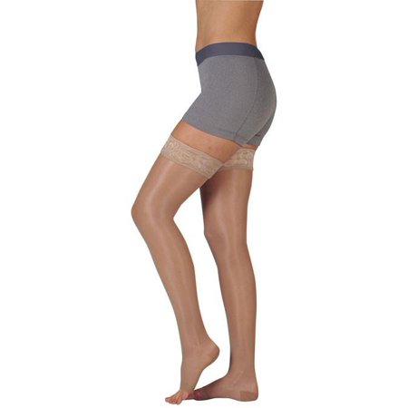 Juzo Naturally Sheer Compression Thigh High w/Silicone Top Band Closed Toe 20-30mmHg, V, Beige