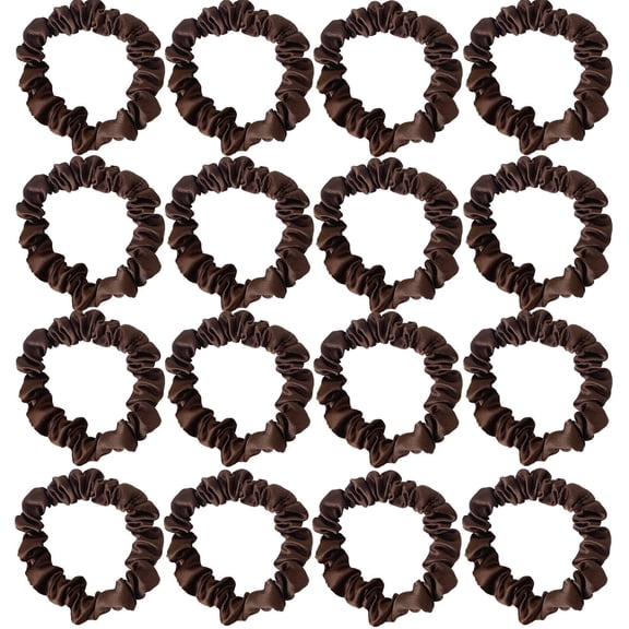XIRQI 16 Pcs Brown Satin Scrunchies, Smooth Soft Hair Ties for Women, Gentle No-Mark Hold Silk Hair Accessories
