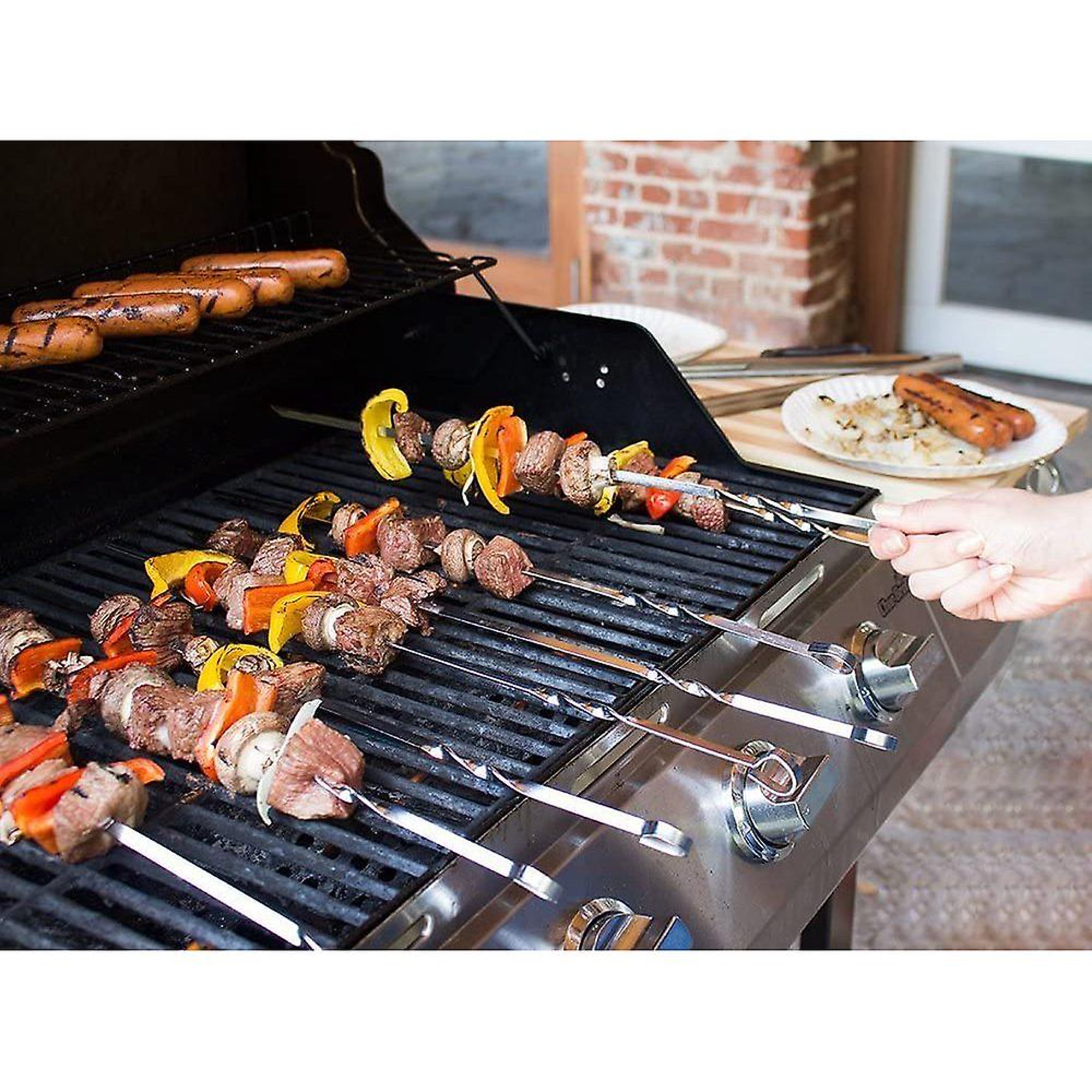 8 Brochettes à Barbecue En Inox 40 Cm - Avec Poignée En Bois - Réutilisables - Pour Grillades, Camping, Fêtes