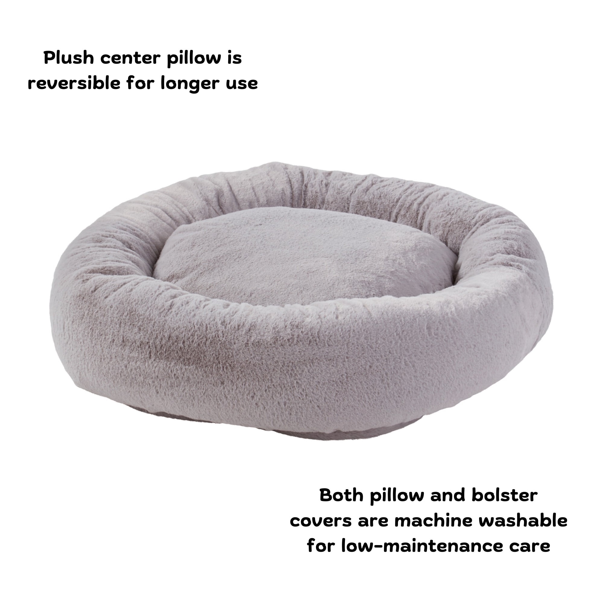 Ryder Faux Fur Cuddler Donut Bed, Medium, Whisker Gray