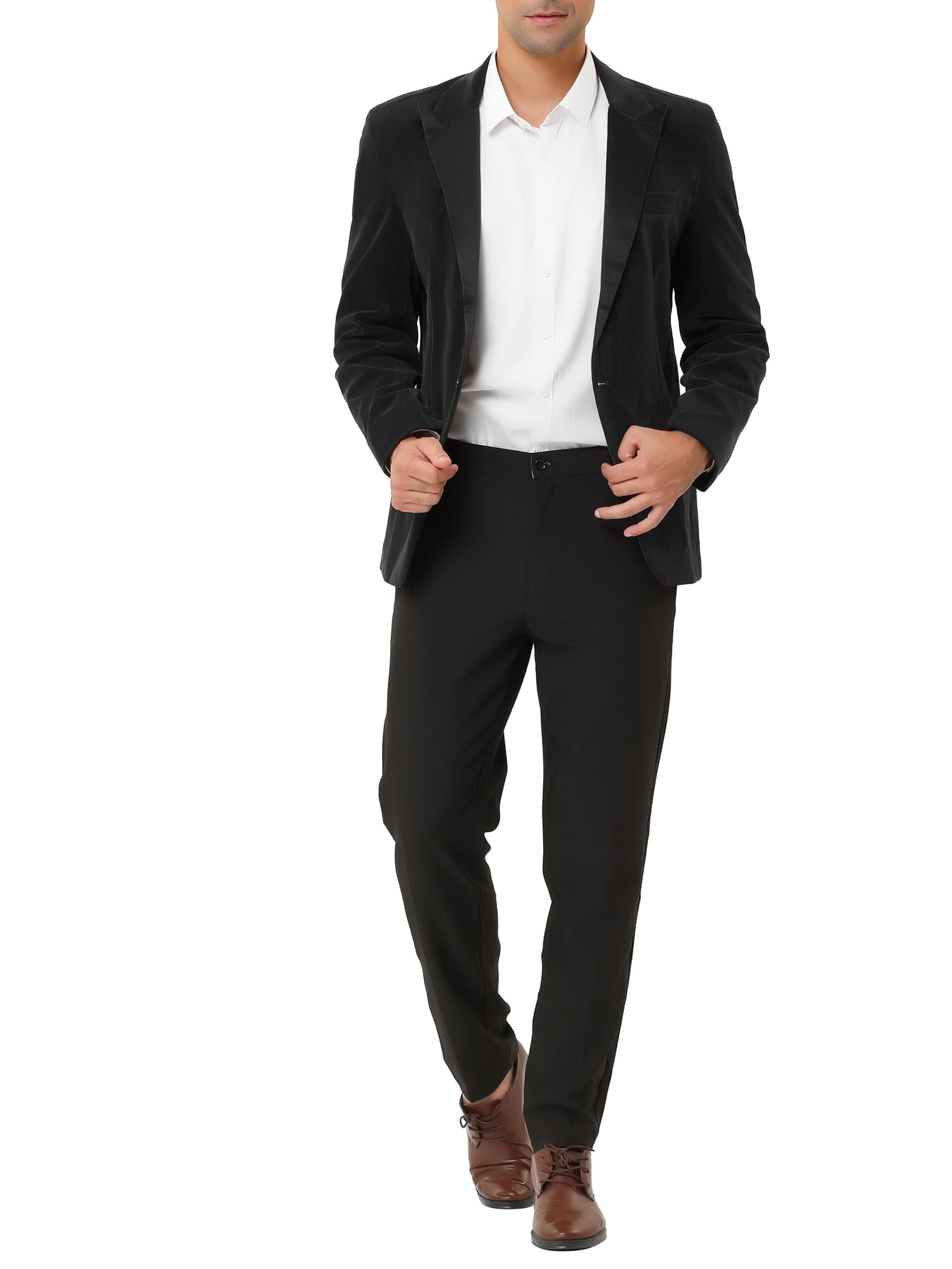 Unique Bargains Men's Velvet Blazer One Button Party Prom Tuxedo Dinner Suit Jacket XL Black