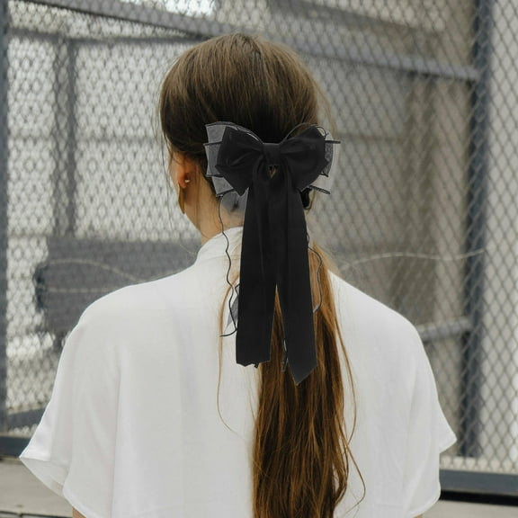 OULII 1Set Large Black Hair Bow For Women Hair Clip Bows Polyester Bowknot Hair Accessories For Formal Occasions