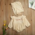 thumbnail image 4 of Children Clothes Breathable Cotton Linen Ruffled Sleeve Infant Romper Baby Flower Embroidery Jumpsuit Set with Solid Color Hat, 4 of 5
