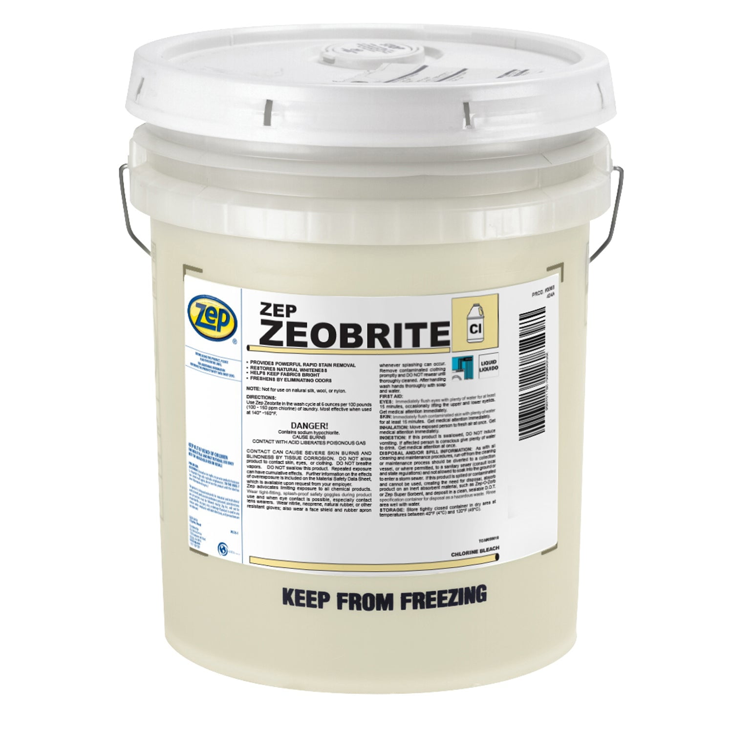 Zep ZEOBRITE Liquid Chlorine Bleach - 5 Gallon (Each) 86835 - Concentrated Commercial Formula That Renews The Brightness and Whiteness of Fabric While Eliminating Odors